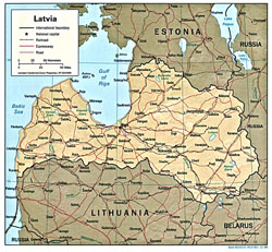 Political map of Latvia with relief.