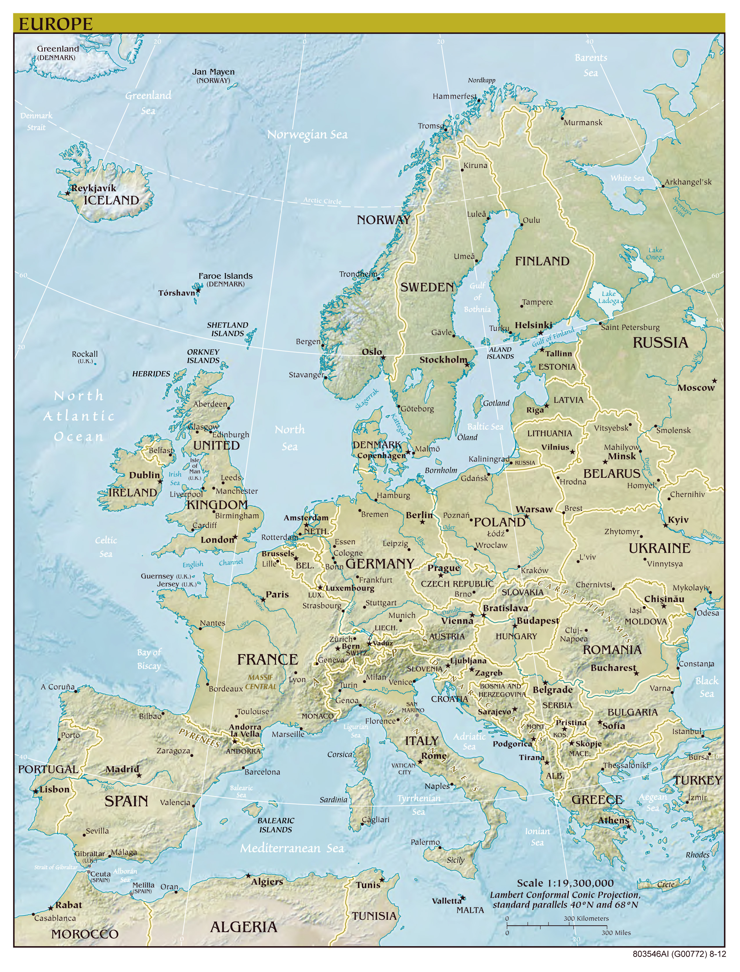 Large Detailed Political Map Of Europe With Relief Capitals And Major