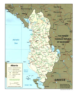 Political and administrative map of Albania.