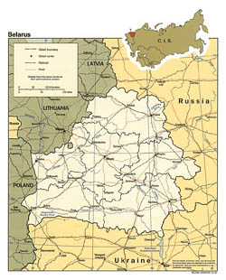 Political and administrative map of Belarus and border countries.