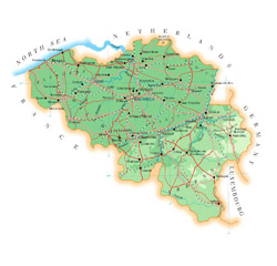 Detailed road map of Belgium with cities.