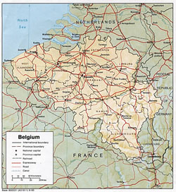 Political and administrative map of Belgium with relief.