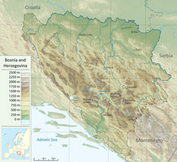Detailed physical map of Bosnia and Herzegovina.