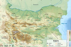 Detailed physical map of Bulgaria.