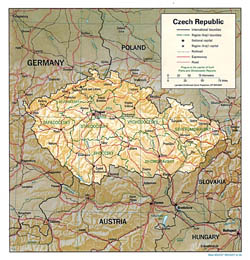 Detailed political and administrative map of Czech Republic with relief.