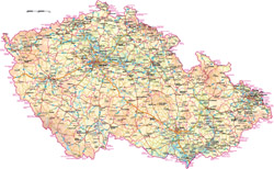 Detailed road and physical map of Czech Republic with all cities.