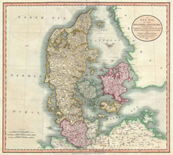 Detailed old map of Denmark with cities 1801.