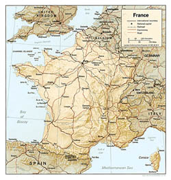 Political map of France with relief.