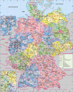 Large administrative map of Germany with roads and cities.