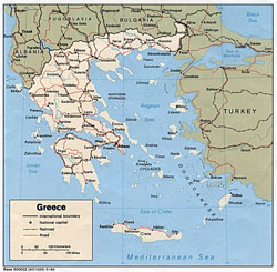 Political map of Greece with cities.