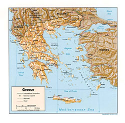 Political map of Greece with relief.