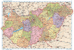 Large political and administrative map of Hungary with all cities, villages, roads, highways and airports.