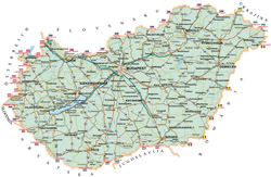 Road map of Hungary.