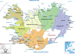 Detailed political and administrative map of Iceland with roads, cities and airports.