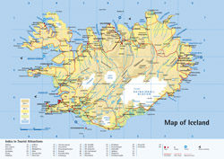 Detailed road and physical map of Iceland.