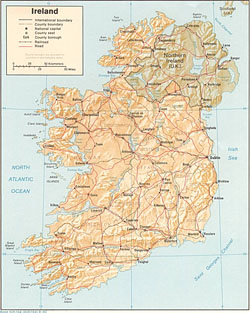 Political and administrative map of Ireland with relief.