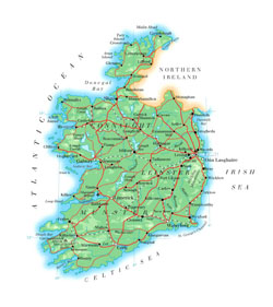 Road map of Ireland with cities.