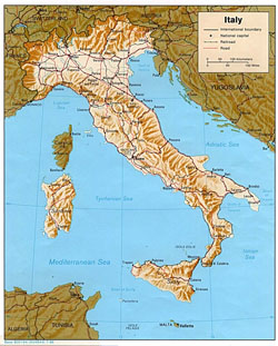 Political map of Italy with relief.