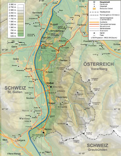 Topographical map of Liechtenstein.