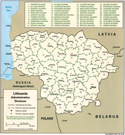 Administrative map of Lithuania.