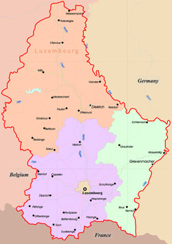 Administrative map of Luxembourg.