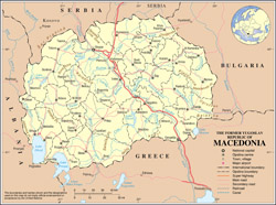 Large political and administrative map of Macedonia with roads and cities.