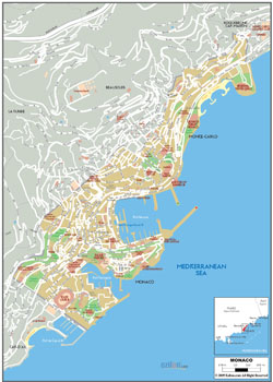 Detailed road map of Monaco with buildings.
