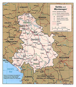 Political and administrative map of Serbia and Montenegro.