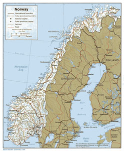Political and administrative map of Norway with relief.