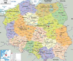 Detailed political and administrative map of Poland with all cities, roads and airports.