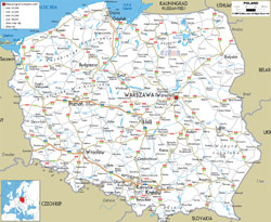 Detailed road map of Poland with all cities and airports.