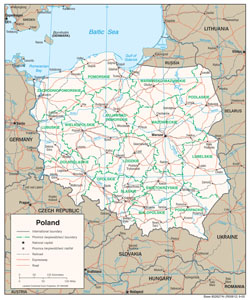 Large political and administrative map of Poland with roads and cities.