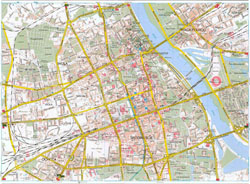 Detailed road map of Warsaw city center.