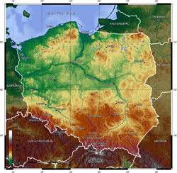 Topographical map of Poland.