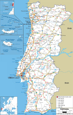 Detailed road map of Portugal with all cities and airports.