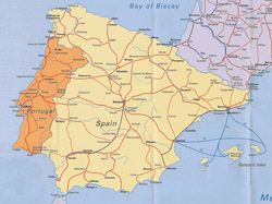 Highways map of Portugal and Spain.