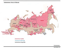 Detailed map of autonomous areas of Russia.