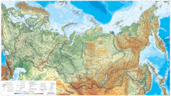 Large detailed physical map of Russia with roads and cities.