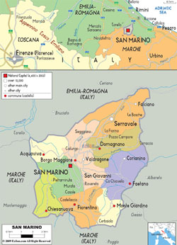 Detailed political and administrative map of San Marino with all roads and cities.