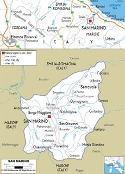 Detailed road map of San Marino with all cities.