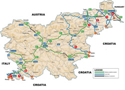 Large map of international corridors, highways and local roads of Slovenia.