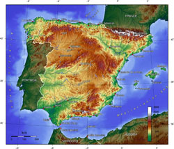 Topographical map of Spain.
