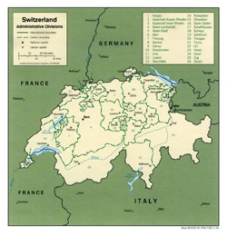 Administrative map of Switzerland.