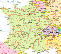 Highways map of France and Switzerland.