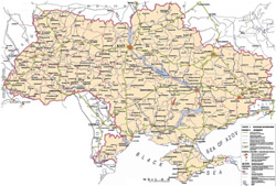 Map of international corridors of Ukraine.