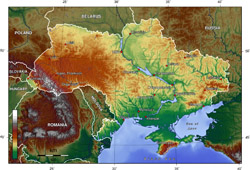 Topographical map of Ukraine.