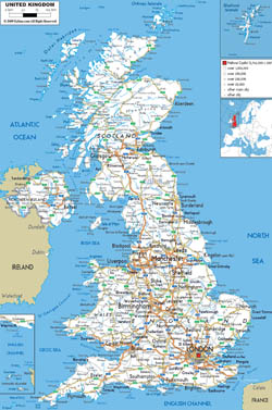 Detailed road map of United Kingdom with all cities and airports.
