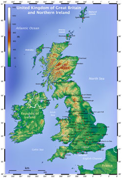 Topographical map of Great Britain.