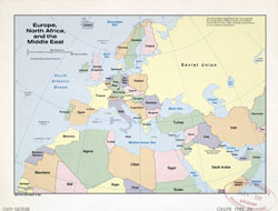 Large detailed old political map of Europe, North Africa and the Middle East - 1982.